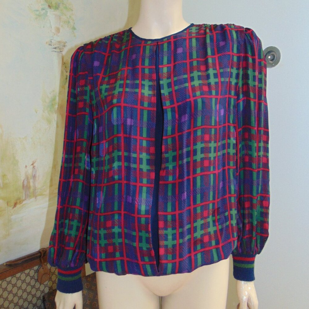 Vintage Anne Crimmins For Umi Collections Blouse Silk Abstract Geometric 10 Boho